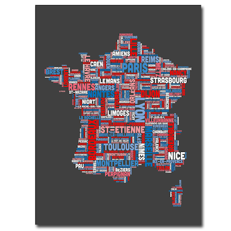 Michael Tompsett 'France City Text Map' Canvas Art,18x24